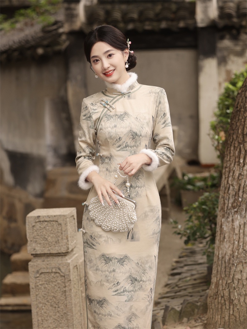 2025新作 秋冬は厚手の長いチャイナドレススタンドカラーの長いチャイナドレス ドレス ワンピース レディース 韓国ファッション パーティードレス 2025新作 秋冬は厚手の長いチャイナドレススタンドカラーの長いチャイナドレス ドレス ワンピース レディース 韓国ファッション パーティードレス