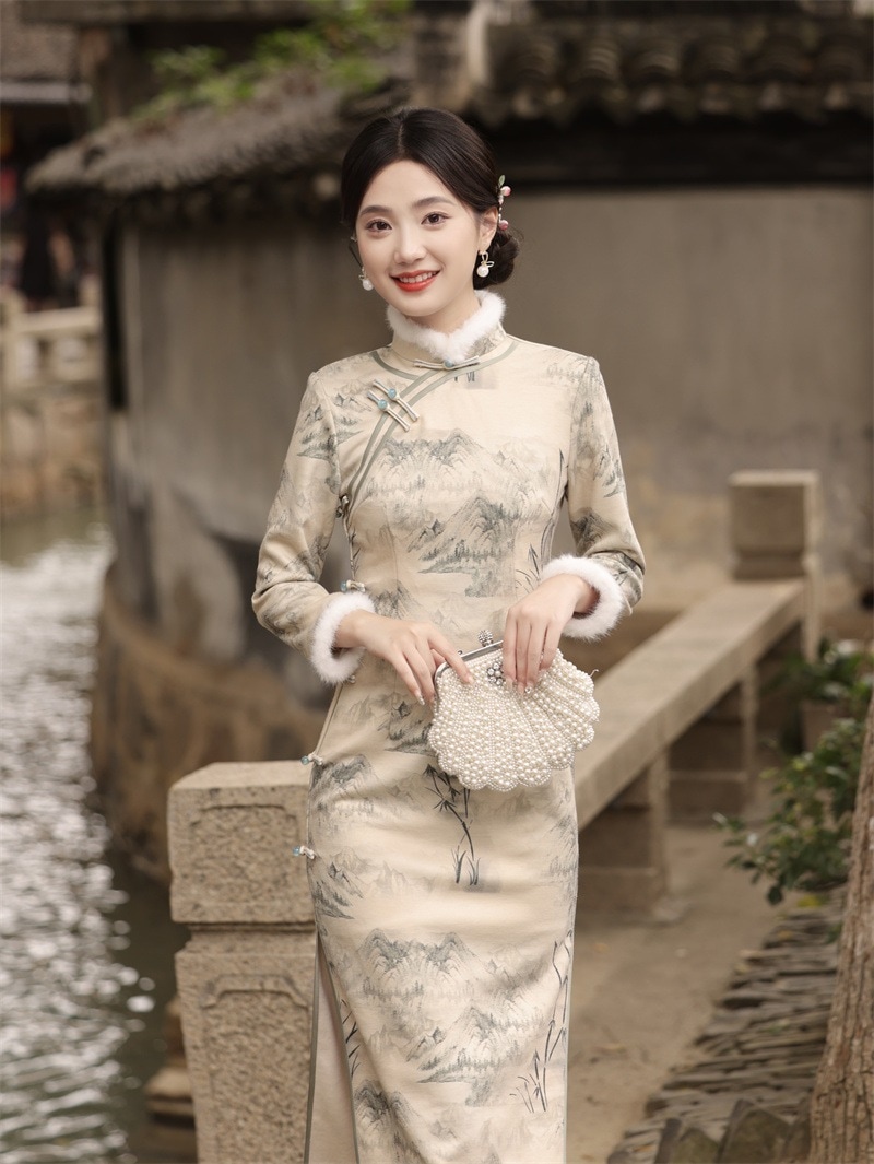 2025新作 秋冬は厚手の長いチャイナドレススタンドカラーの長いチャイナドレス ドレス ワンピース レディース 韓国ファッション パーティードレス 2025新作 秋冬は厚手の長いチャイナドレススタンドカラーの長いチャイナドレス ドレス ワンピース レディース 韓国ファッション パーティードレス