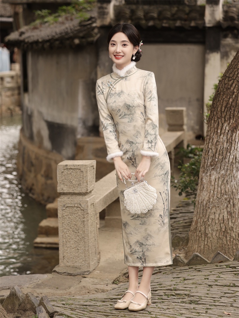 2025新作 秋冬は厚手の長いチャイナドレススタンドカラーの長いチャイナドレス ドレス ワンピース レディース 韓国ファッション パーティードレス 2025新作 秋冬は厚手の長いチャイナドレススタンドカラーの長いチャイナドレス ドレス ワンピース レディース 韓国ファッション パーティードレス