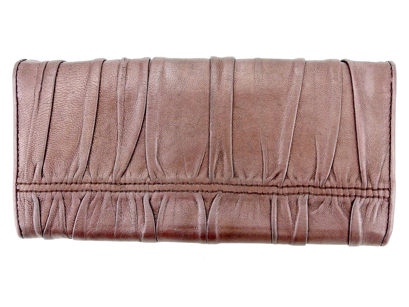 長財布 財布 ファスナー付き ギャザー ブラウン シルバー 中古