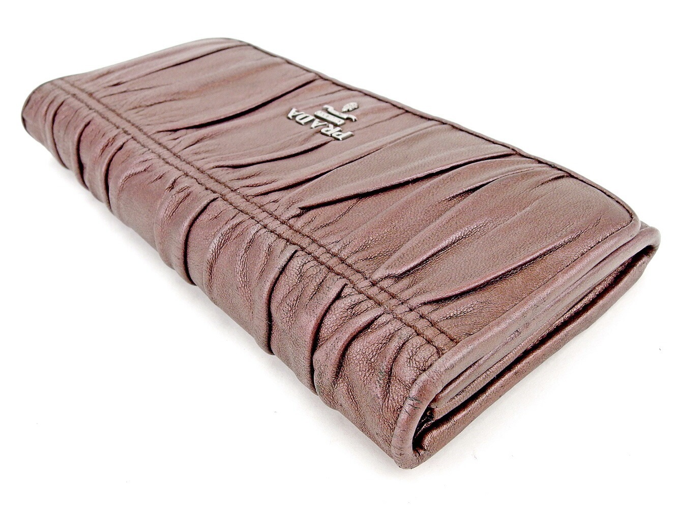 長財布 財布 ファスナー付き ギャザー ブラウン シルバー 中古