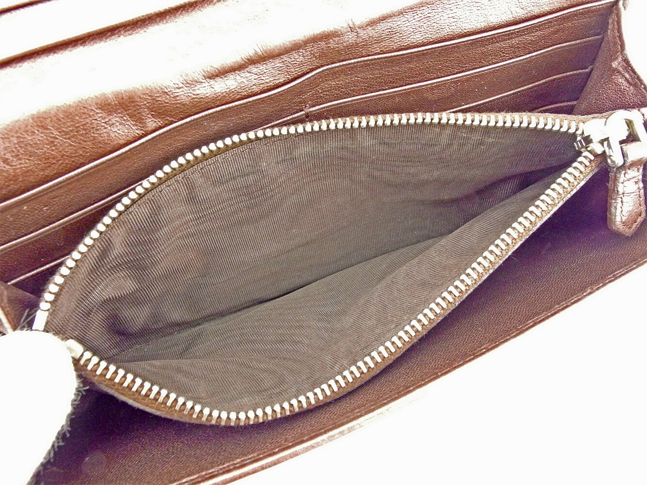 長財布 財布 ファスナー付き ギャザー ブラウン シルバー 中古