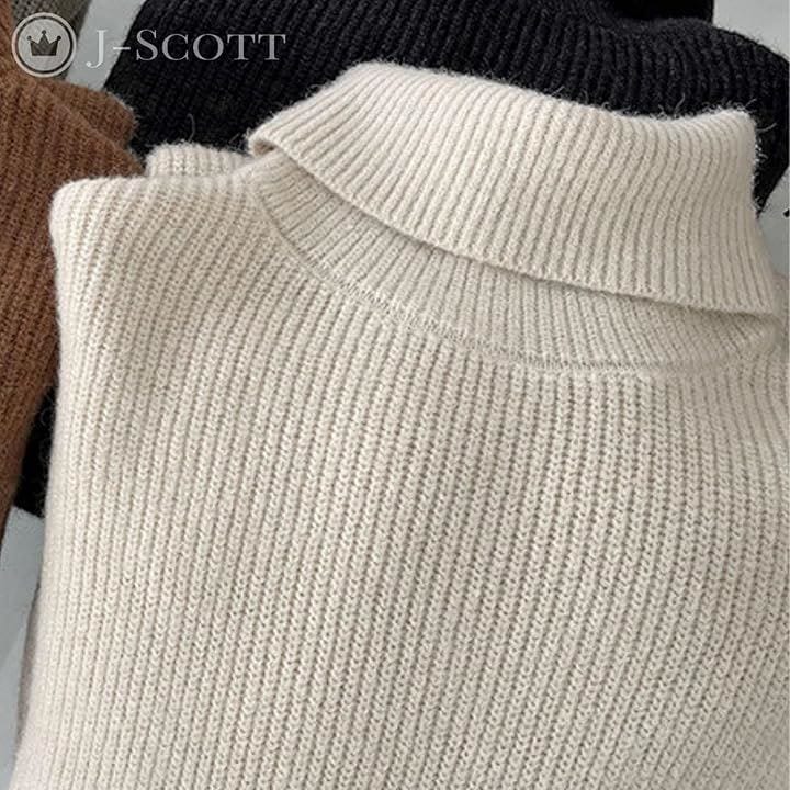 ワンピース レディース ニット タートルネック ドロップショルダー ミディ丈 着まわし エレガント 伸縮性 コンサバ ぽわん袖 ルーム 簡単お手入れ 女性用(アイボリー, XL)