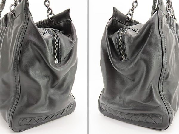 超美品ボッテガヴェネタイントレチャートトートバッグハンドバッグブラックレザー 超美品ボッテガヴェネタイントレチャートトートバッグハンドバッグブラックレザー