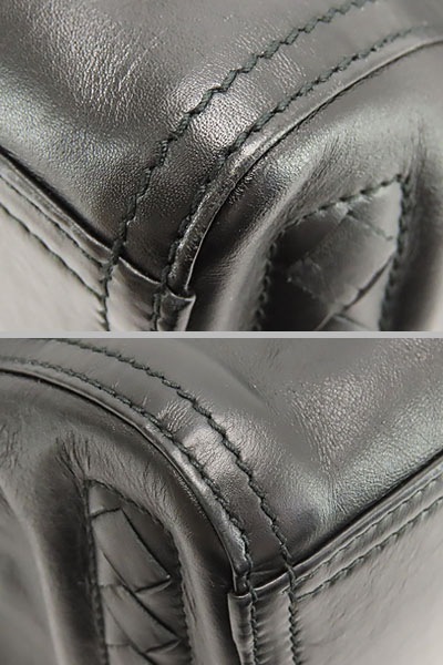 超美品ボッテガヴェネタイントレチャートトートバッグハンドバッグブラックレザー 超美品ボッテガヴェネタイントレチャートトートバッグハンドバッグブラックレザー