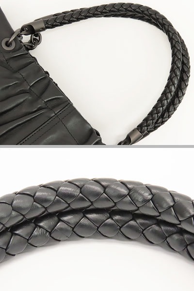 超美品ボッテガヴェネタイントレチャートトートバッグハンドバッグブラックレザー 超美品ボッテガヴェネタイントレチャートトートバッグハンドバッグブラックレザー