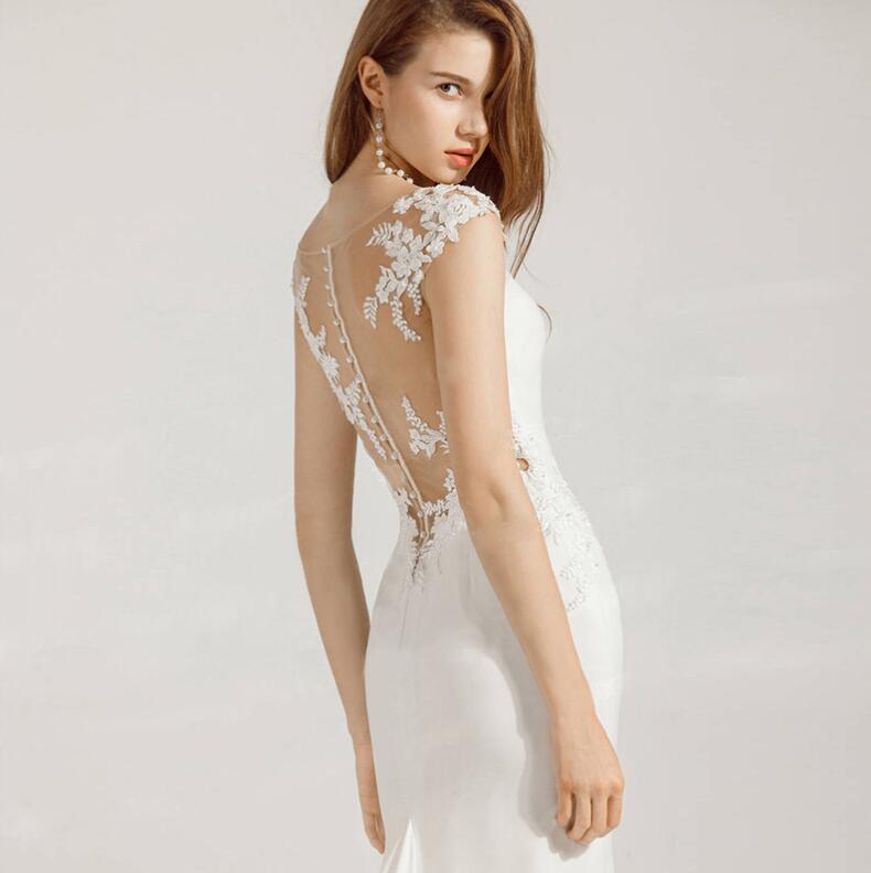 ウェディングドレス 花嫁ドレス ロングドレス マーメイドライン ミニ袖 二次会ドレス フォーマルドレス 白ドレス パーティードレス 細見え エレガント ブライダル 演奏会 音楽会 海外挙式 二次会 披