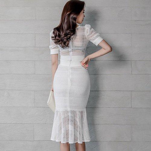 キャバドレス ナイトドレス ミディアムドレス マーメイドライン セットアップ ツーピース ハイウエスト パフスリーブ レース レディース ホワイト グラシア キャバドレス ナイトドレス ミディアムドレス マーメイドライン セットアップ ツーピース ハイウエスト パフスリーブ レース レディース ホワイト グラシア