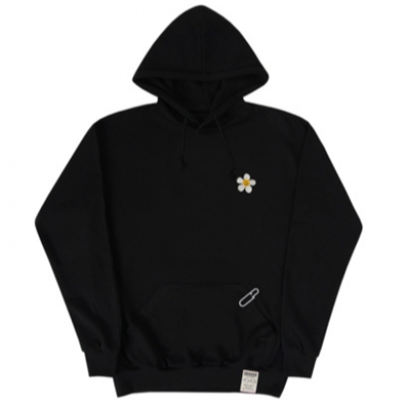 GRAVER [UNISEX]フラワードット刺繍フードティー_ブラック