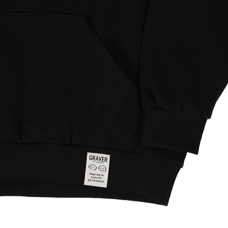 GRAVER [UNISEX]フラワードット刺繍フードティー_ブラック