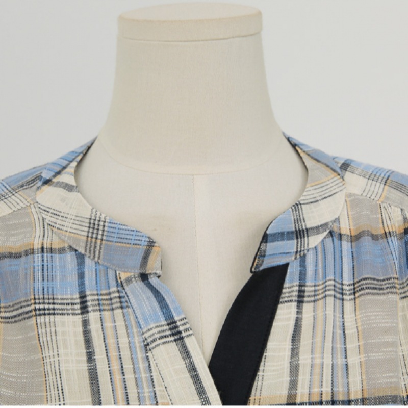 Click & Funny チェルシーストリングロールアップリネンチェックシャツ