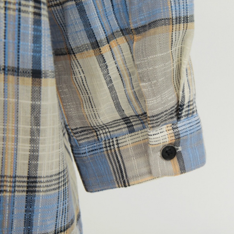 Click & Funny チェルシーストリングロールアップリネンチェックシャツ