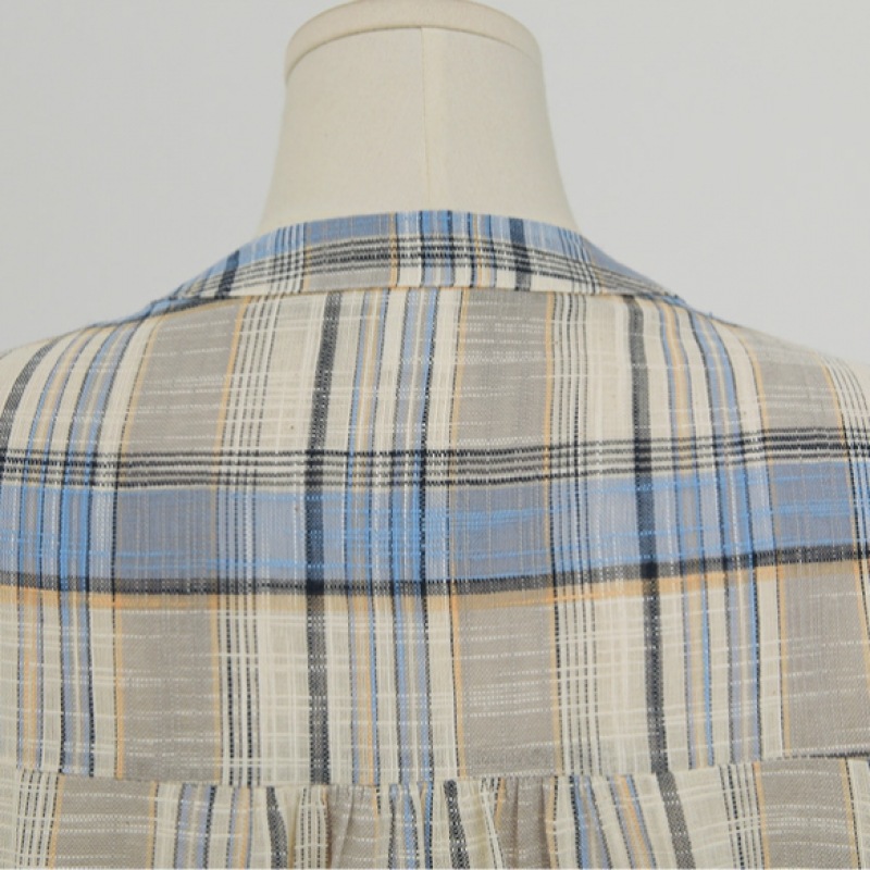 Click & Funny チェルシーストリングロールアップリネンチェックシャツ