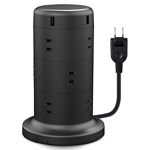 色：ブラック サイズ：2)コンセント×12 エレコム 電源タップ タワー型 延長コード [ 12個口