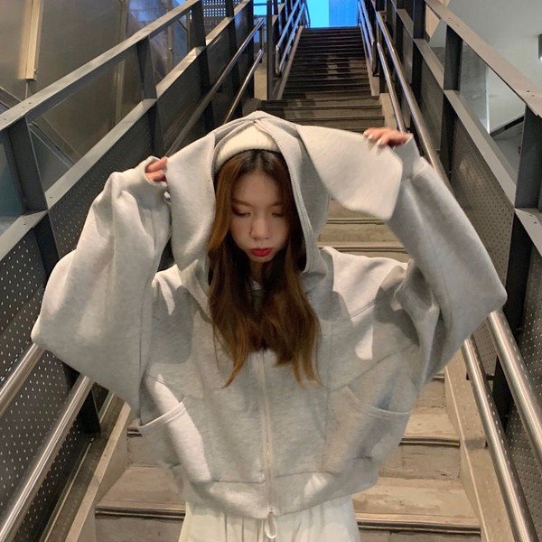 Qoo10] うさ耳パーカー グレーパーカー 灰色パー