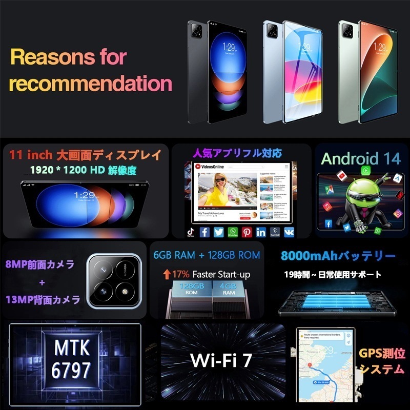 団体購入8点セットタブレットPC 本体 pad6SPro Android14 11インチ Wi-Fiモデル SIMフリー 4GB+128GB 在宅勤務 ネット授業 3Dゲーム 快適 軽量 カスタム 誕