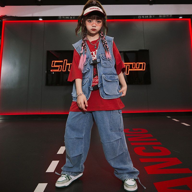 子供の街のダンスのファッションはデニムのベストのスーツのhiphopの出演服の格好がいいです