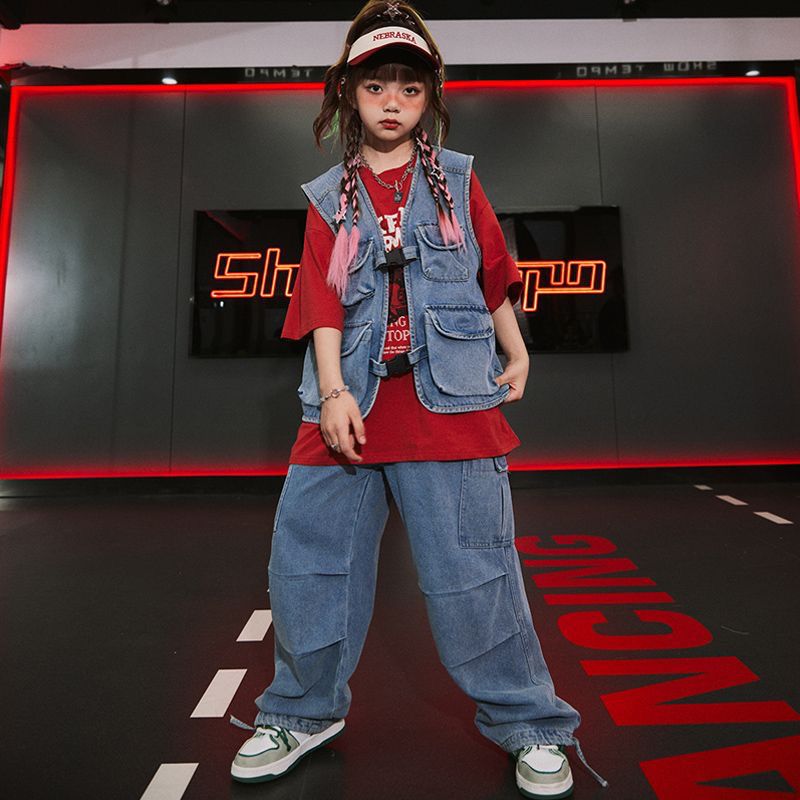子供の街のダンスのファッションはデニムのベストのスーツのhiphopの出演服の格好がいいです
