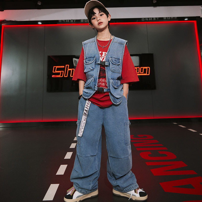 子供の街のダンスのファッションはデニムのベストのスーツのhiphopの出演服の格好がいいです