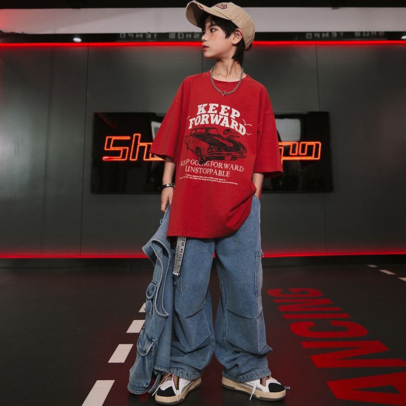 子供の街のダンスのファッションはデニムのベストのスーツのhiphopの出演服の格好がいいです