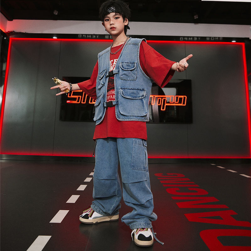 子供の街のダンスのファッションはデニムのベストのスーツのhiphopの出演服の格好がいいです