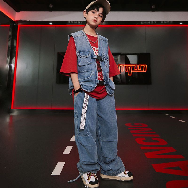 子供の街のダンスのファッションはデニムのベストのスーツのhiphopの出演服の格好がいいです