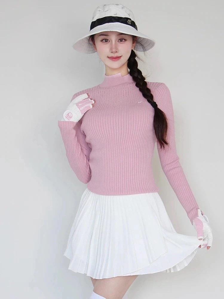ゴルフウェア レディース スポーツウェア トップス ニット長袖 Tシャツ スカート ミニスカート プリーツスカ 上下セット ピンク 白 女性 テニスウェア 通気性 韓国風 おしゃれ