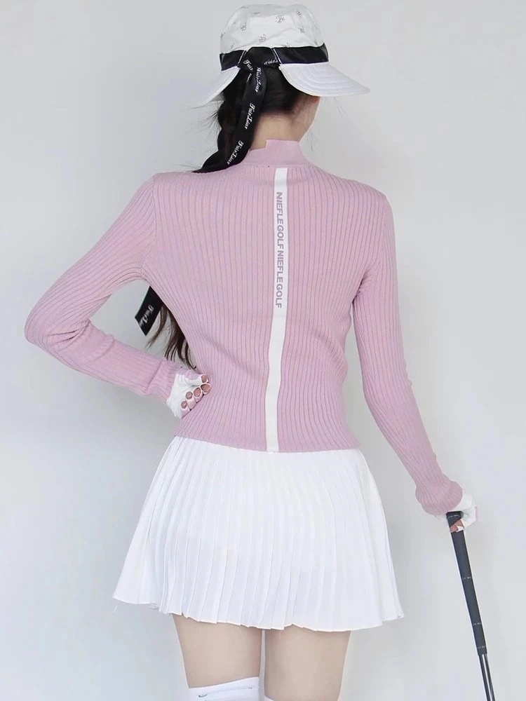 ゴルフウェア レディース スポーツウェア トップス ニット長袖 Tシャツ スカート ミニスカート プリーツスカ 上下セット ピンク 白 女性 テニスウェア 通気性 韓国風 おしゃれ