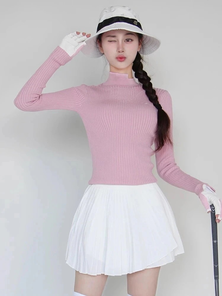 ゴルフウェア レディース スポーツウェア トップス ニット長袖 Tシャツ スカート ミニスカート プリーツスカ 上下セット ピンク 白 女性 テニスウェア 通気性 韓国風 おしゃれ