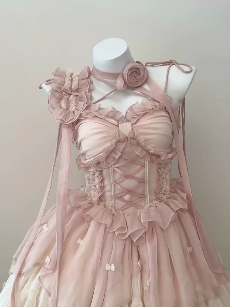 コスプレ ピンク ジェントル バレエスタイル ロリータ ワンピース JSK ドレス ポンチョ プリンセスドレス 韓国 花嫁 茶会