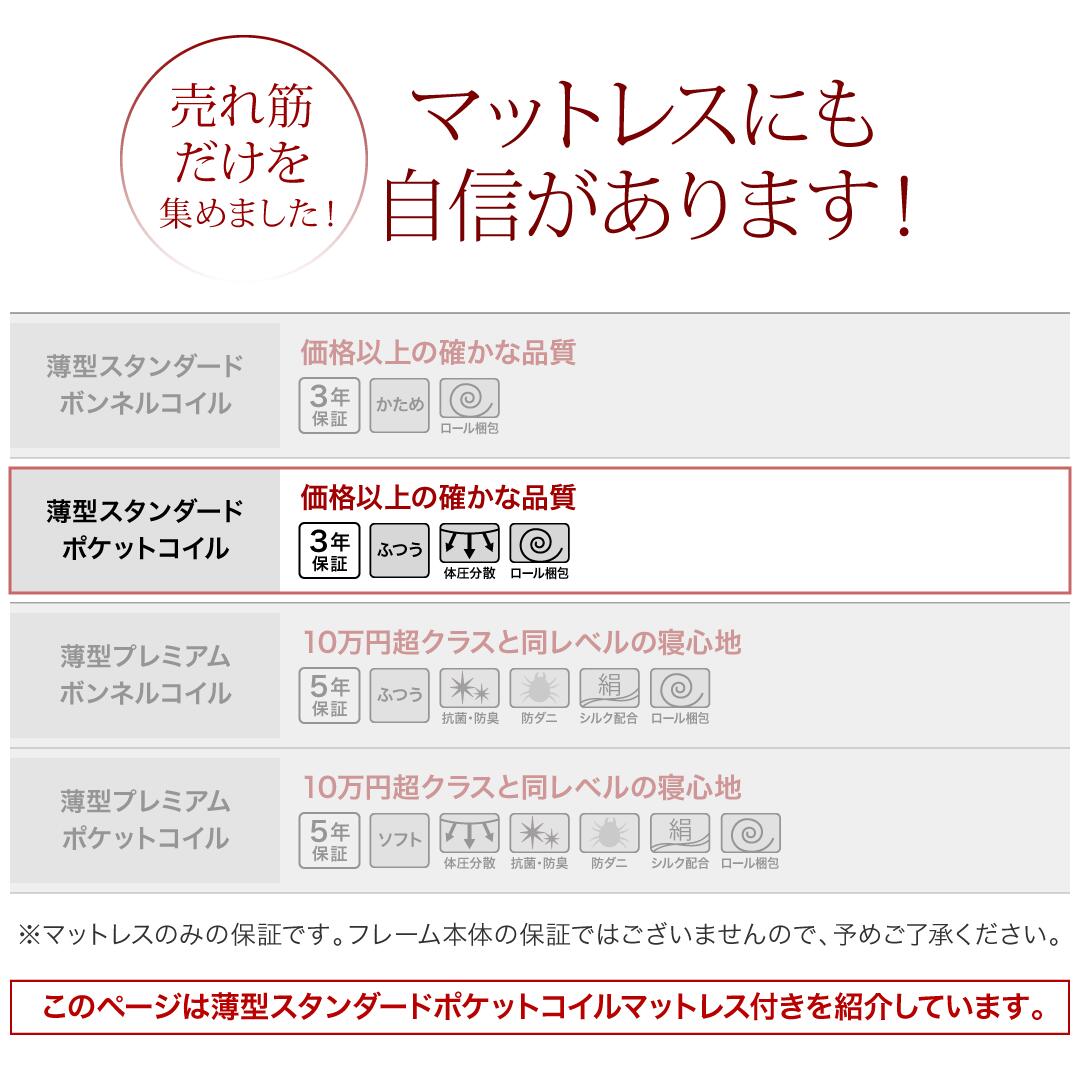 [組立設置付]布団で寝られる 大容量収納ベッド [センペール2] [薄型スタンダードポケットコイルマットレス付き] ロータイプ 引き出し2杯付き シングル [フレーム色]シャビーグレー