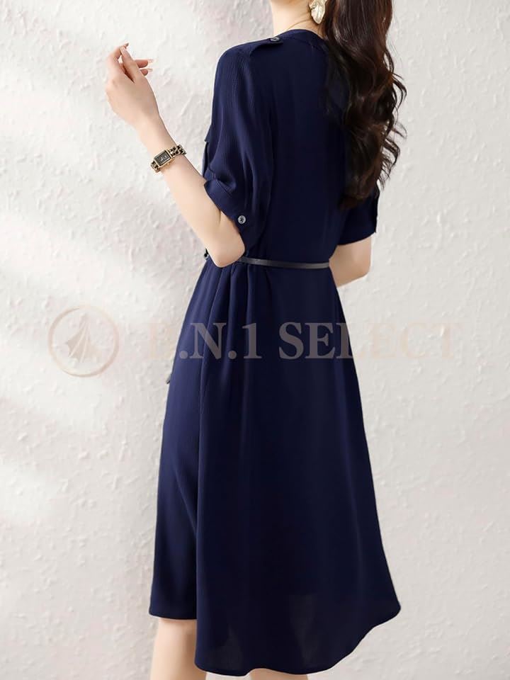 サーマル ワンピース スキッパー きれいめ カジュアル 半袖 膝丈 春 夏 秋 レディース( ネイビー, S) サーマル ワンピース スキッパー きれいめ カジュアル 半袖 膝丈 春 夏 秋 レディース( ネイビー, S)