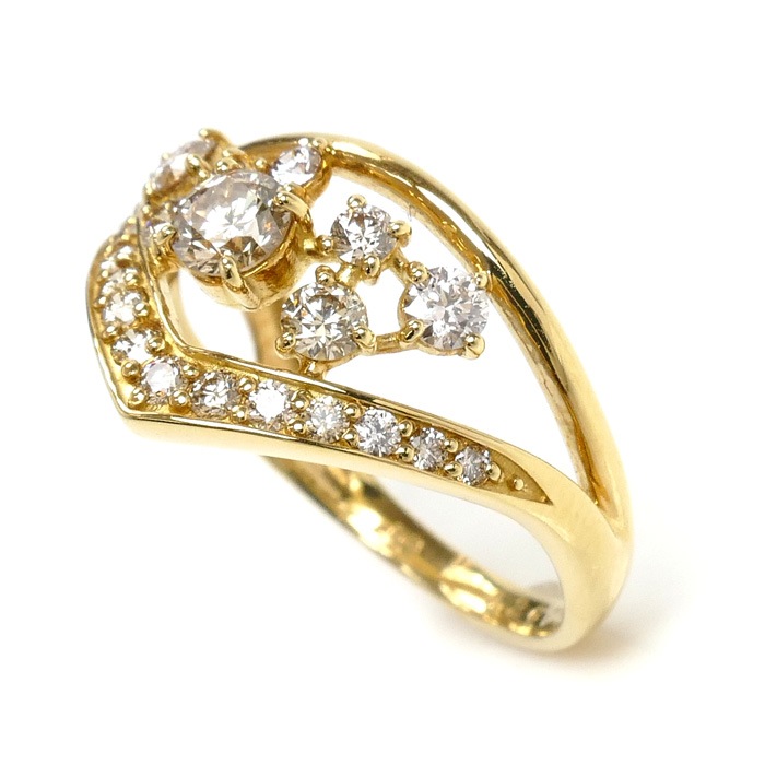 K18YG イエローゴールド リング・指輪 ダイヤモンド0.20ct/0.49ct 12号 3.1g レディース 中古 K18YG イエローゴールド リング・指輪 ダイヤモンド0.20ct/0.49ct 12号 3.1g レディース 中古