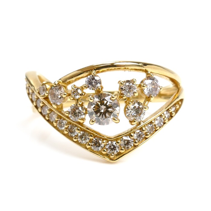 K18YG イエローゴールド リング・指輪 ダイヤモンド0.20ct/0.49ct 12号 3.1g レディース 中古 K18YG イエローゴールド リング・指輪 ダイヤモンド0.20ct/0.49ct 12号 3.1g レディース 中古