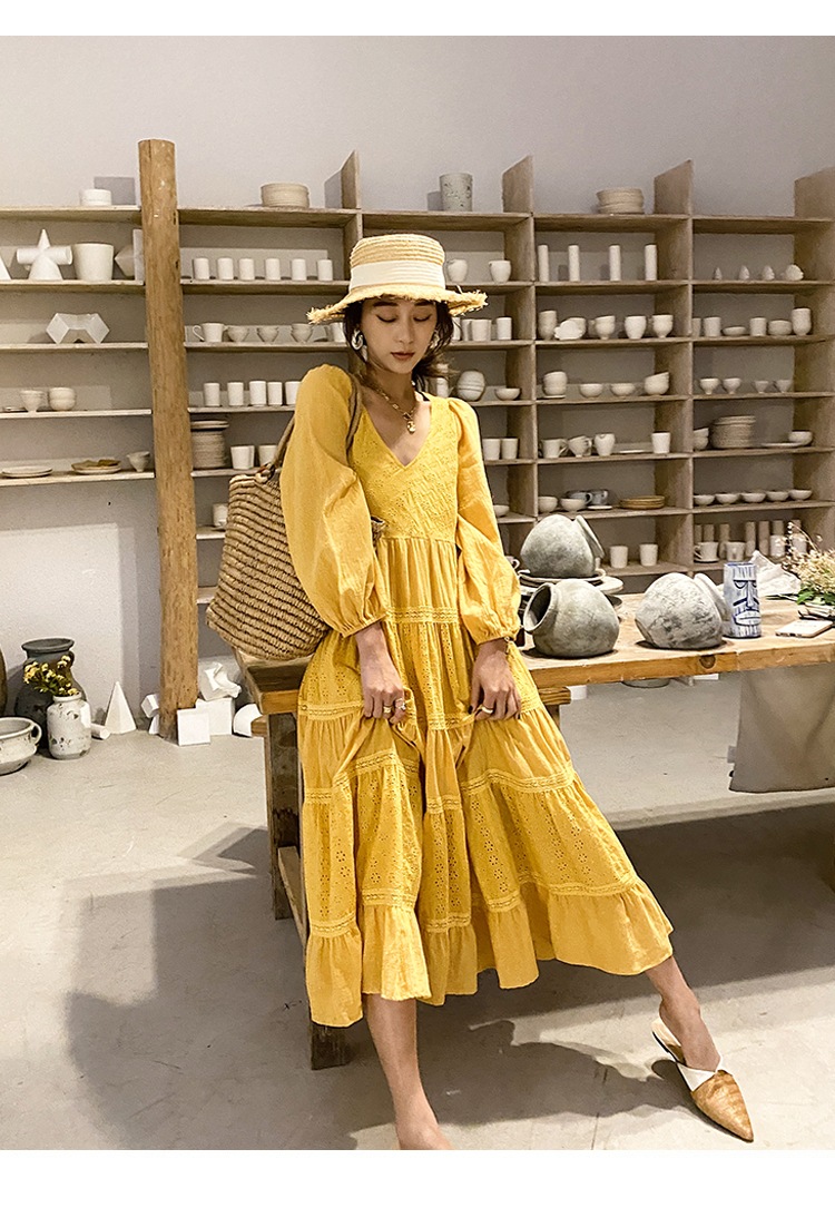 ワンピース V ネック ロング リゾート レース フレワンピース レディース 女性用 フリル