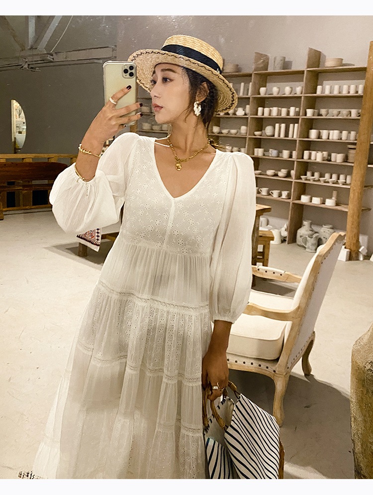 ワンピース V ネック ロング リゾート レース フレワンピース レディース 女性用 フリル