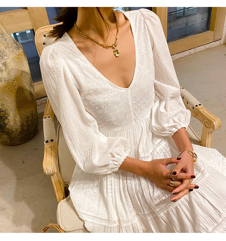 ワンピース V ネック ロング リゾート レース フレワンピース レディース 女性用 フリル