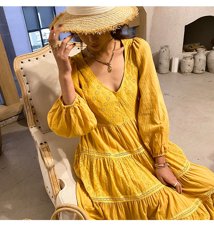 ワンピース V ネック ロング リゾート レース フレワンピース レディース 女性用 フリル