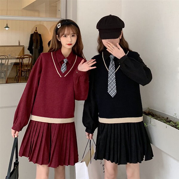 3点セット セットアップ ベスト+ワンピース+ネクタイ セットアップ 韓国 JK制服通学 女子制服