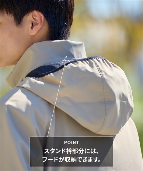 ジャンパー・ブルゾン フード付スタンドカラーブルゾン 防風・はっ水