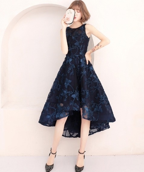 パーティードレス 5色 ノースリーブ フィッシュテール 刺繍 レース