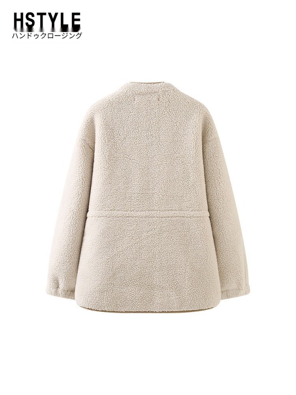 ラ・シャペル グレーブルー 春新作 フード付き コーデュロイ スプライシング イミテーション ラムウール ジャケット レディース ミディアム丈 高級ファッション ラ・シャペル グレーブルー 春新作 フード付き コーデュロイ スプライシング イミテーション ラムウール ジャケット レディース ミディアム丈 高級ファッション