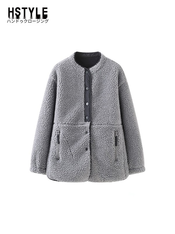 ラ・シャペル グレーブルー 春新作 フード付き コーデュロイ スプライシング イミテーション ラムウール ジャケット レディース ミディアム丈 高級ファッション ラ・シャペル グレーブルー 春新作 フード付き コーデュロイ スプライシング イミテーション ラムウール ジャケット レディース ミディアム丈 高級ファッション