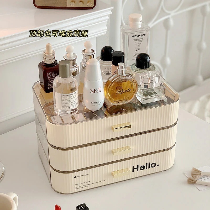 化粧品収納ボックスデスク防塵用寝室化粧台スキンケア用品置物棚寮整理ボックス