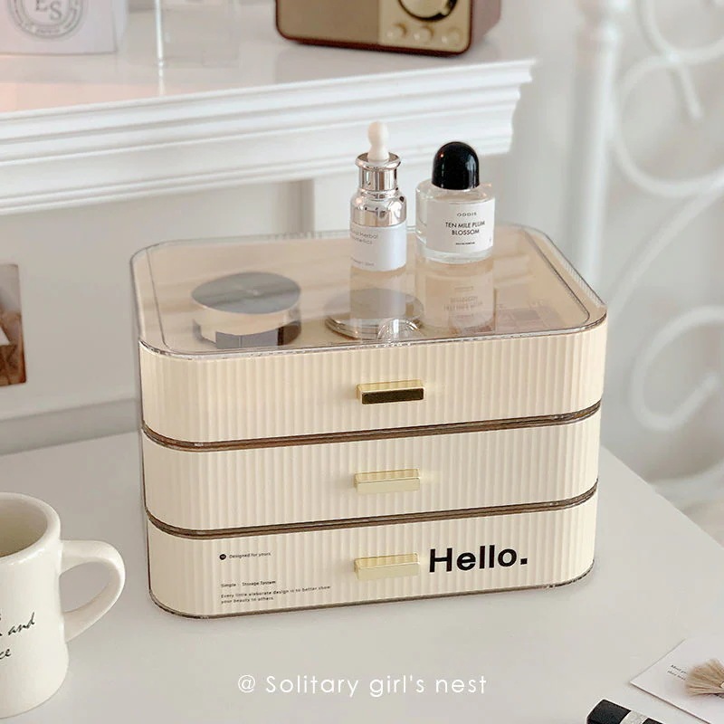 化粧品収納ボックスデスク防塵用寝室化粧台スキンケア用品置物棚寮整理ボックス