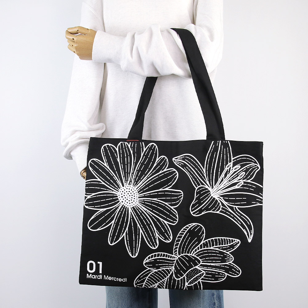 CANVAS BAG TRIPLE FLOWER BLACK WHITE トート レディース 韓国 花柄