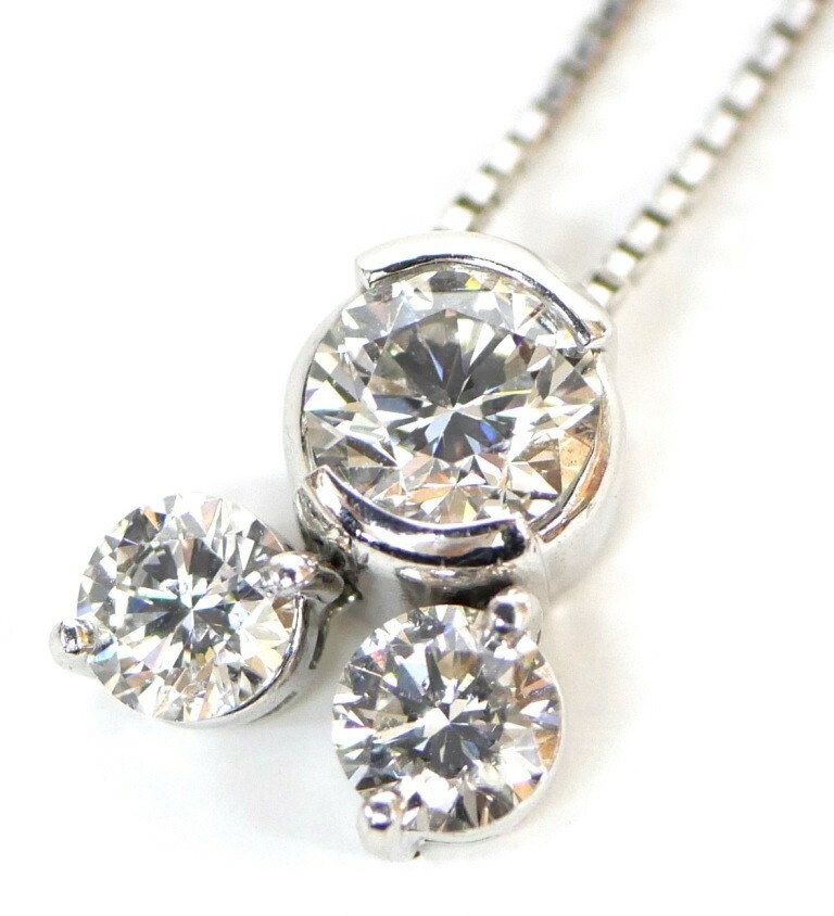 トリロジーTRILOGY プラチナ ネックレス ダイヤモンド 3連 1.00ct/0.08ct ★美品★