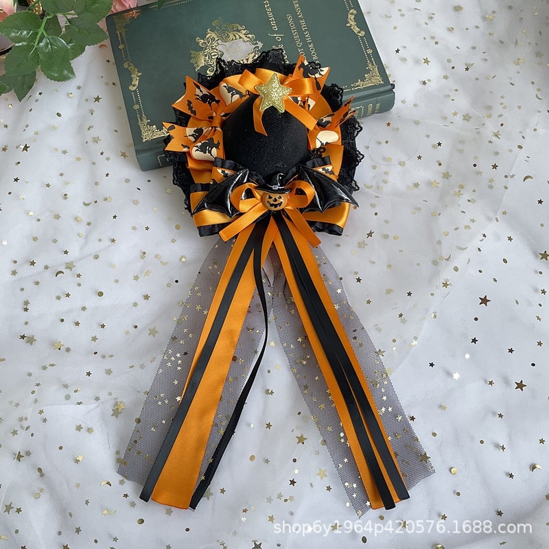 ロリータ ハロウィンアクセサリー かぼちゃ色の悪魔のヘアピン ロリータ オレンジ 黒 紫 コウモリ リボン帽子 ロリータ ハロウィンアクセサリー かぼちゃ色の悪魔のヘアピン ロリータ オレンジ 黒 紫 コウモリ リボン帽子