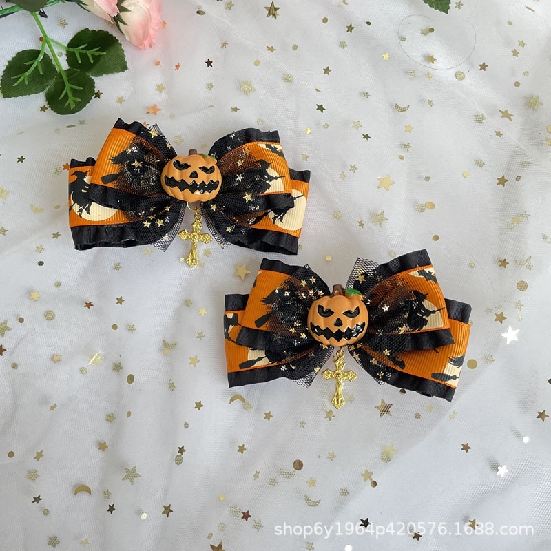 ロリータ ハロウィンアクセサリー かぼちゃ色の悪魔のヘアピン ロリータ オレンジ 黒 紫 コウモリ リボン帽子 ロリータ ハロウィンアクセサリー かぼちゃ色の悪魔のヘアピン ロリータ オレンジ 黒 紫 コウモリ リボン帽子