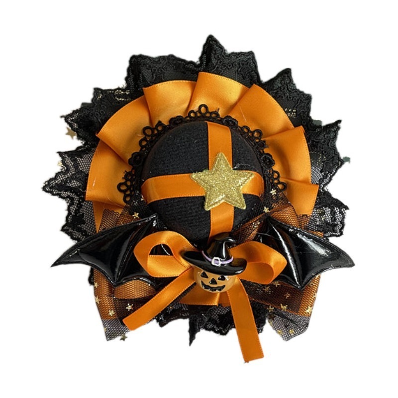 ロリータ ハロウィンアクセサリー かぼちゃ色の悪魔のヘアピン ロリータ オレンジ 黒 紫 コウモリ リボン帽子 ロリータ ハロウィンアクセサリー かぼちゃ色の悪魔のヘアピン ロリータ オレンジ 黒 紫 コウモリ リボン帽子
